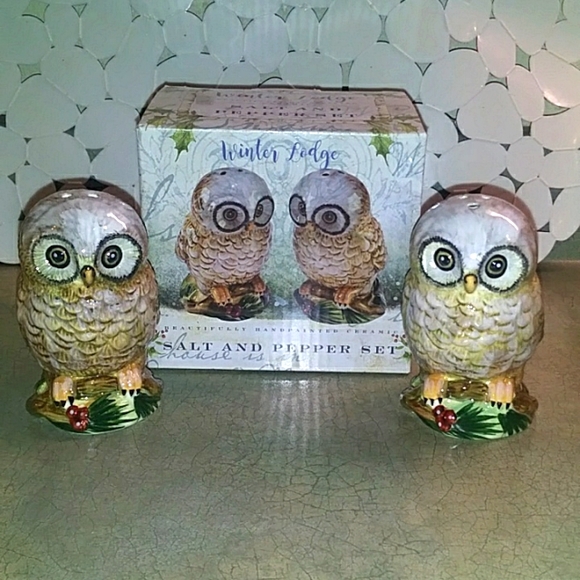 Lang store Winter Lodge Owl salt and pepper set, NIB - Picture 1 of 6